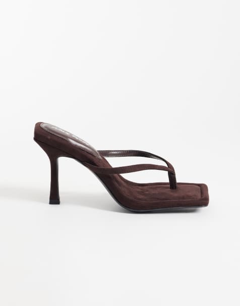 Public Desire Maple toe thong heeled sandals in chocolate suedette - view 1