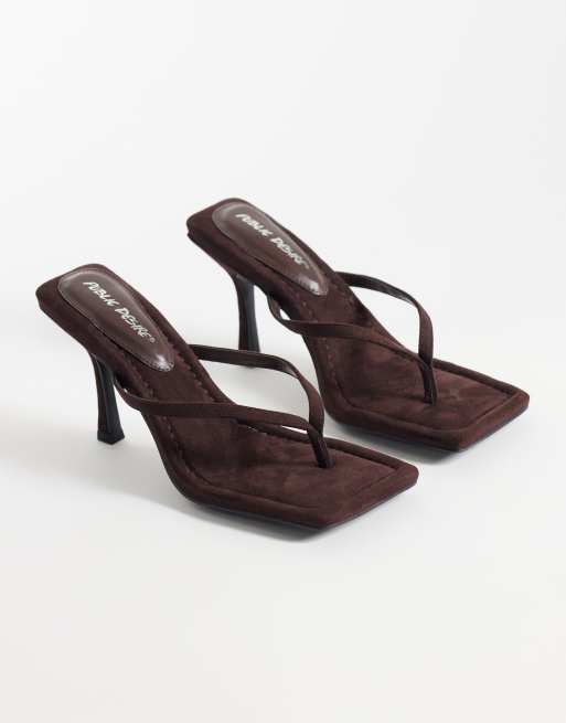 Public Desire Maple toe thong heeled sandals in chocolate suedette, 3 of 5