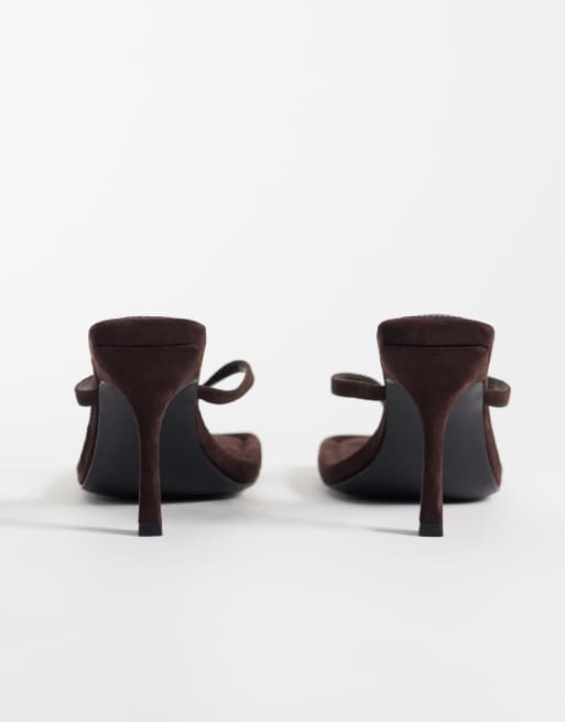 Public Desire Maple toe thong heeled sandals in chocolate suedette, 4 of 5