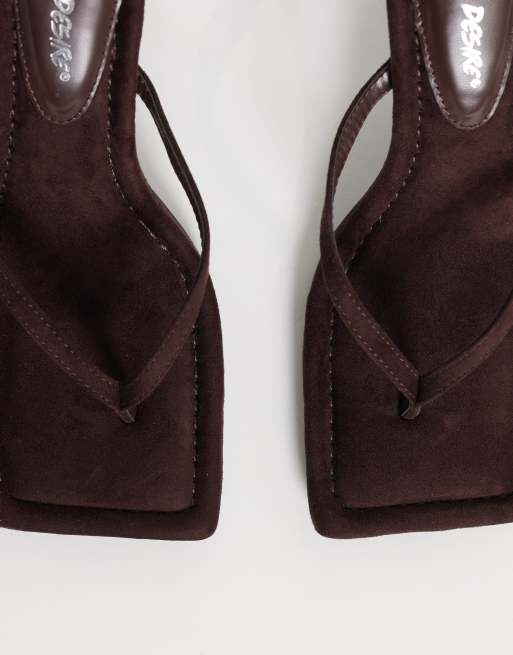 Public Desire Maple toe thong heeled sandals in chocolate suedette, 5 of 5