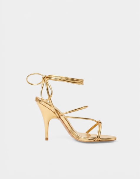 Public Desire Marcel  strappy ankle tie high heels in gold - view 1