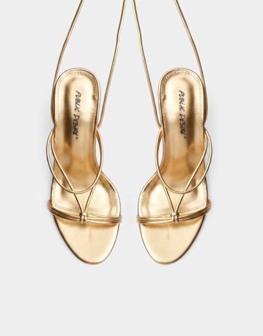 Public Desire Marcel  strappy ankle tie high heels in gold, 2 of 4