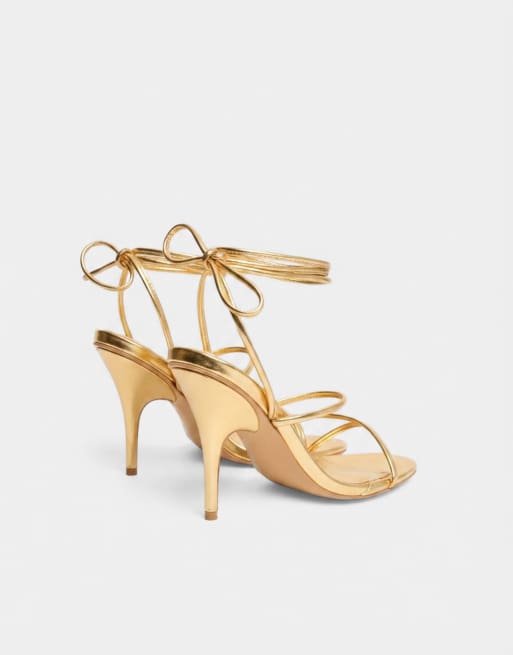 Public Desire Marcel  strappy ankle tie high heels in gold, 3 of 4