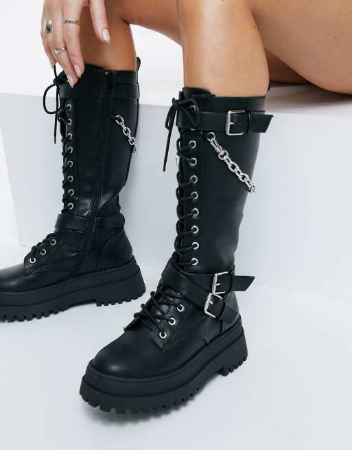 public desire lingo chunky over the knee boots in black