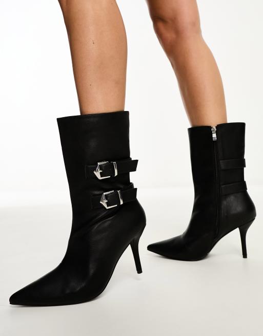 Black heeled buckle boots hotsell