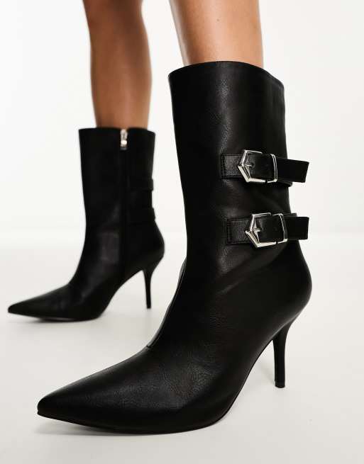 Heeled buckle boots best sale