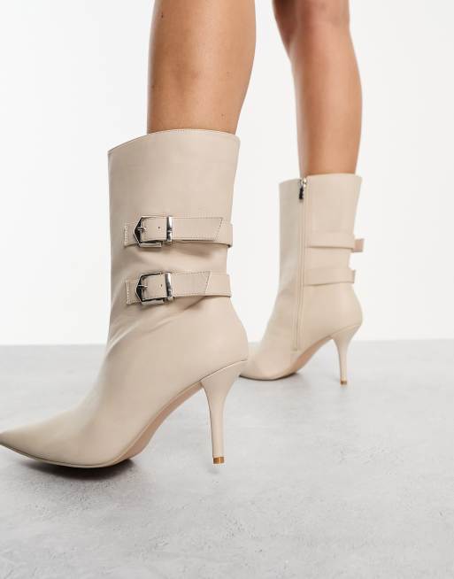 Public Desire Maria buckle heeled ankle boots in ecru