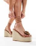 [Public Desire] Public Desire Mariella heeled espadrilles with crochet rosette in natural-Neutral 42 NATURAL