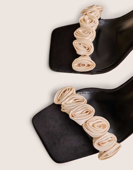 Public Desire Marisatin rose detail lace up heels in black ASOS