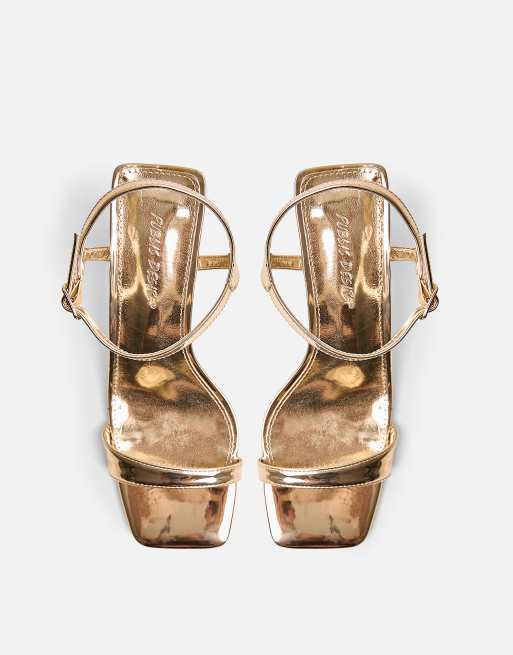 Public Desire Maryse pu barely there mid block heels in gold, 2 of 4