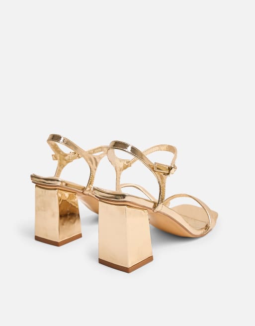 Public Desire Maryse pu barely there mid block heels in gold, 3 of 4