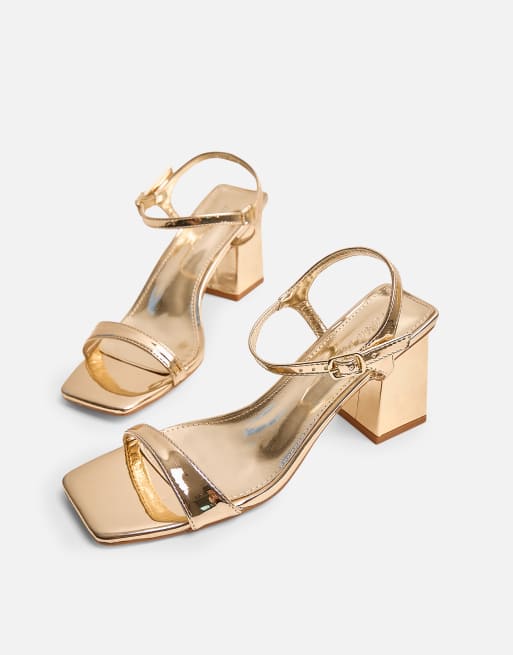 Public Desire Maryse pu barely there mid block heels in gold, 4 of 4