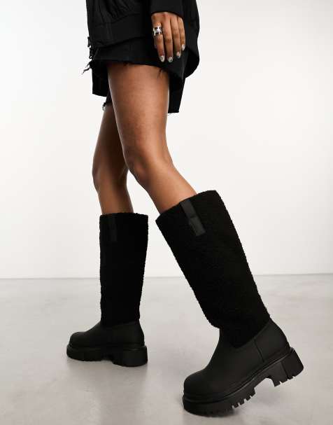 Sock Knee Boots in Black Rhinestone