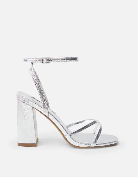 Public Desire Matilda pu strappy block high heels in silver - view 1