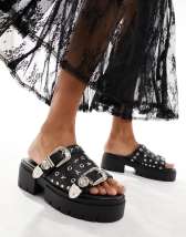 サンダル・ミュール  Public Desire Yuki chunky sondal with western hardware Public Desire Yuki chunky sandal with western hardware in