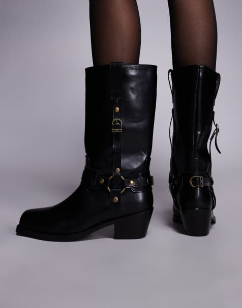 Public Desire Maya low ankle boot with harness detail in black - view 1