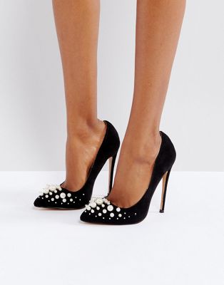 Public Desire Mayfair Black Pearl Detail Court Shoes | ASOS