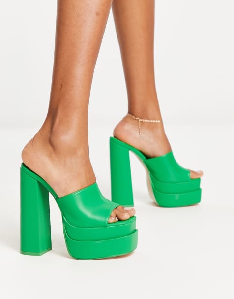 Public Desire mega platform mule heeled sandals in green - view 1