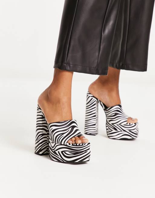 Public Desire mega platform mule heeled sandals in zebra
