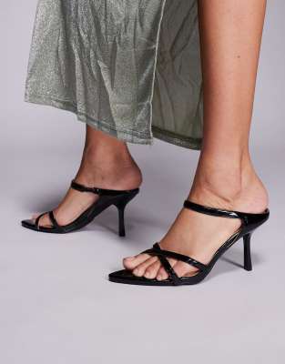 Public Desire Melys Pointed Toe Cross Strap Mid Heels in black - view 1