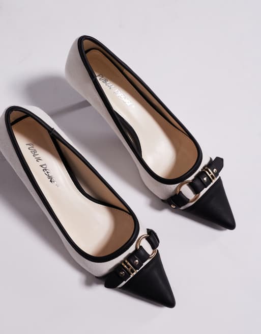 Public Desire - Mera - Pumps met kitten hakken en gesp in crème, 3 van 4