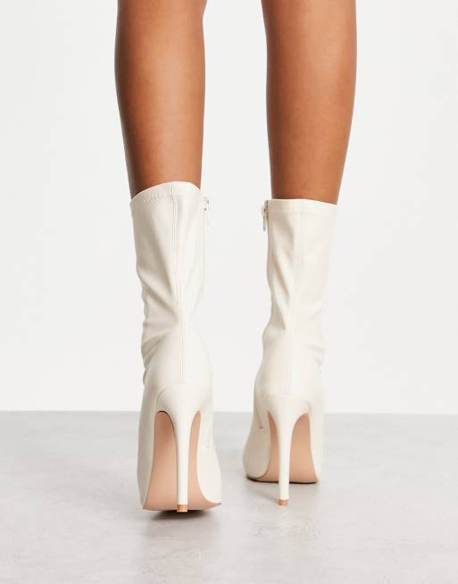 Public Desire metal toe heeled ankle boots in Cream