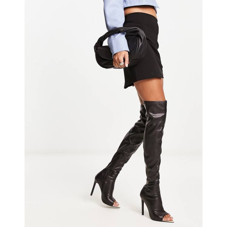 Black pu over 2024 the knee boots