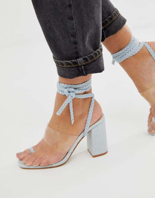 public desire tribute square toe clear heeled sandals in beige