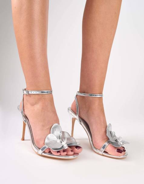 Public Desire Mica chrome orchid barely there heels in silver - view 1