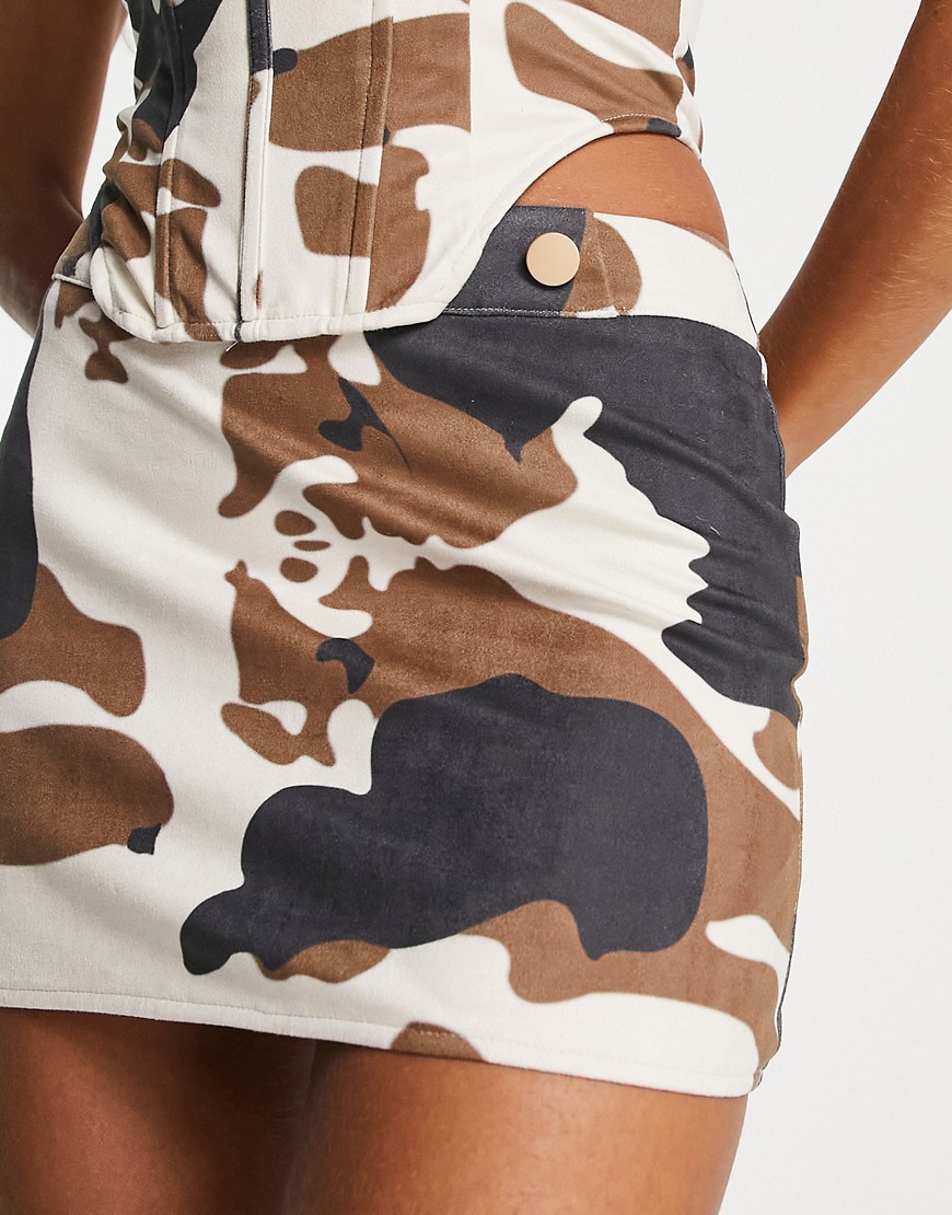 Public Desire micro low waist mini skirt co-ord in cow print-Multi