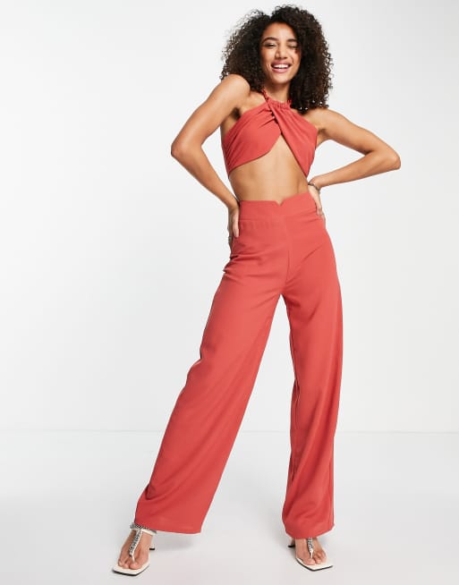 Public Desire mid rise wide leg pants in orange - part of a set