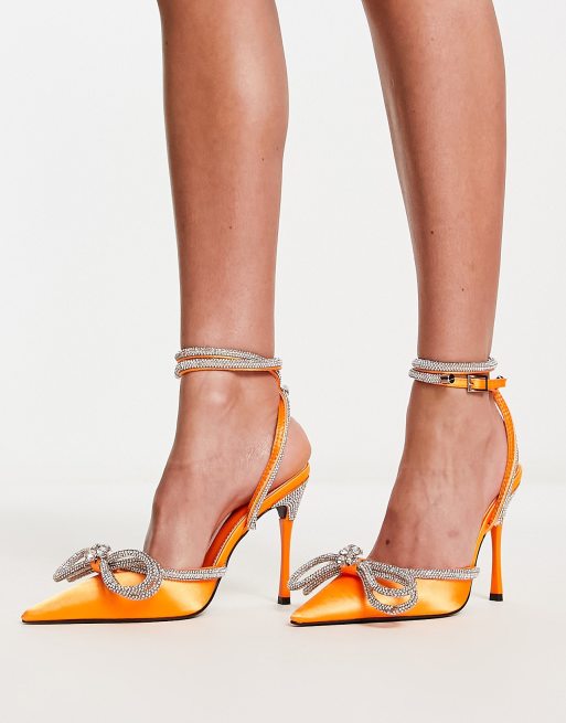 Public Desire – Midnight – Orange klackskor i satin, 4 av 4