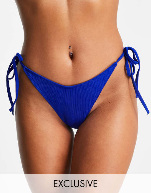 Public Desire – Mieszaj i łącz – Niebieski prążkowany wysoko wycięty dół od bikini z wiązaniami po bokach