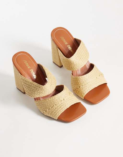 Public Desire - Milo - Sandales larges style mules à talon en raphia - Naturel, 2 de 4