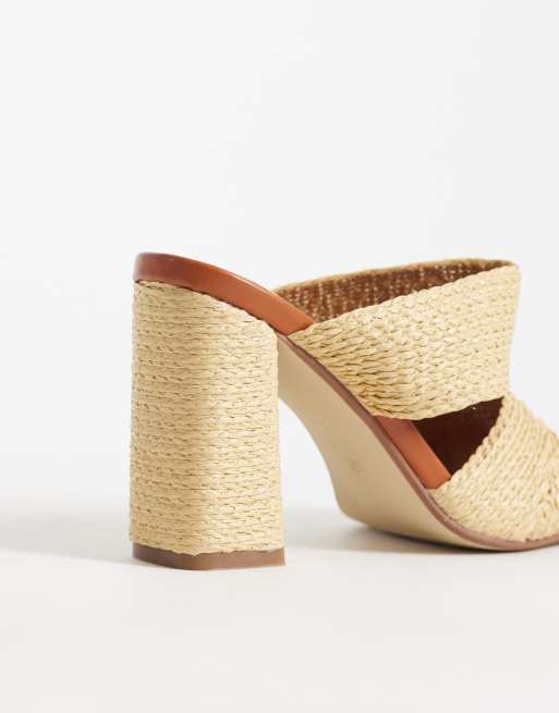 Public Desire - Milo - Sandales larges style mules à talon en raphia - Naturel, 4 de 4