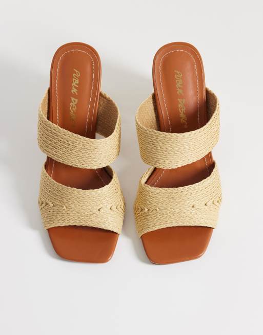 Public Desire - Milo - Sandales style mules à talon en raphia - Naturel, 3 de 4
