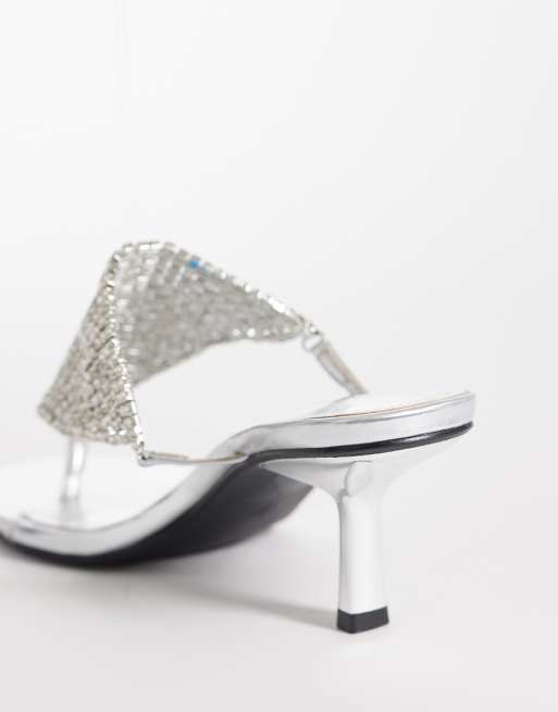 Public Desire - Mima - Sandalen met kittenhak en versiering in zilver, 3 van 4