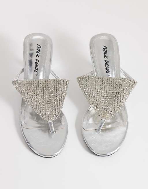 Public Desire - Mima - Sandalen met kittenhak en versiering in zilver, 4 van 4