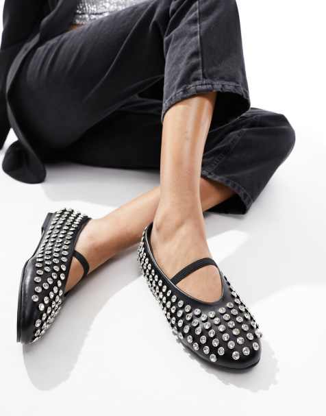 Public Desire – Mina – Flache Nieten-Ballerinas in Schwarz - view 1