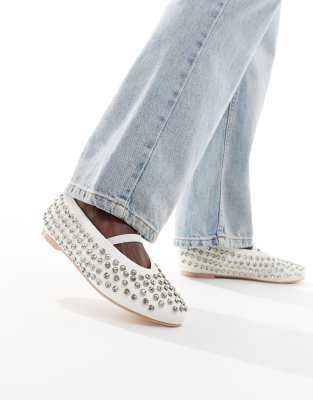 Public Desire Mina Studded Ballet Flat In White