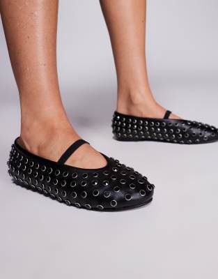Mina studded ballet flats in black