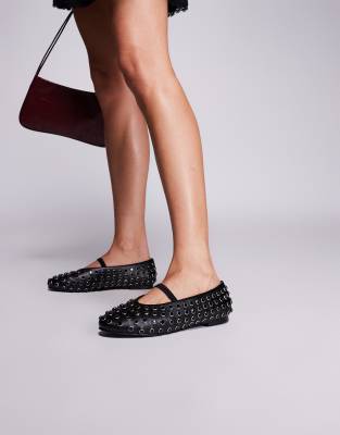 Public Desire Mina Studded Ballet Flats In Black