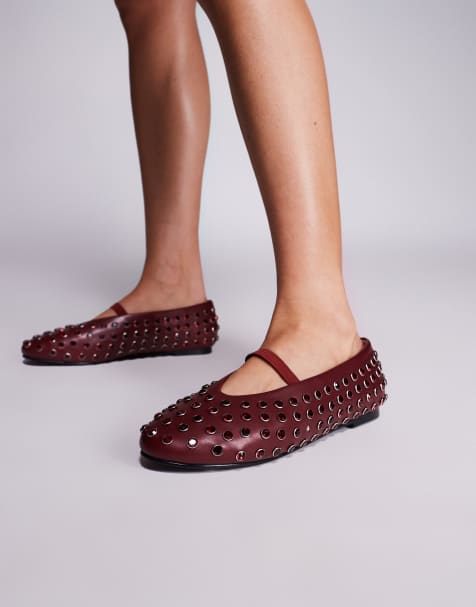Public Desire Mina studded ballet flats in burgundy - view 1
