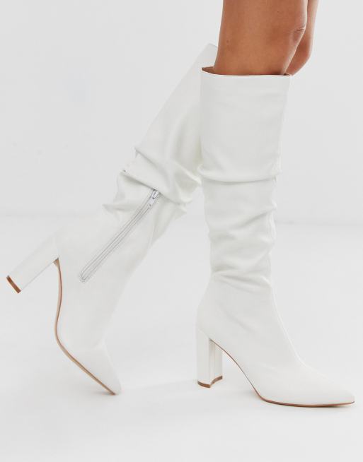 Public Desire mine white slouch knee boots