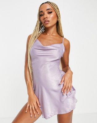 Public Desire mini satin cowl neck slip summer dress in lilac