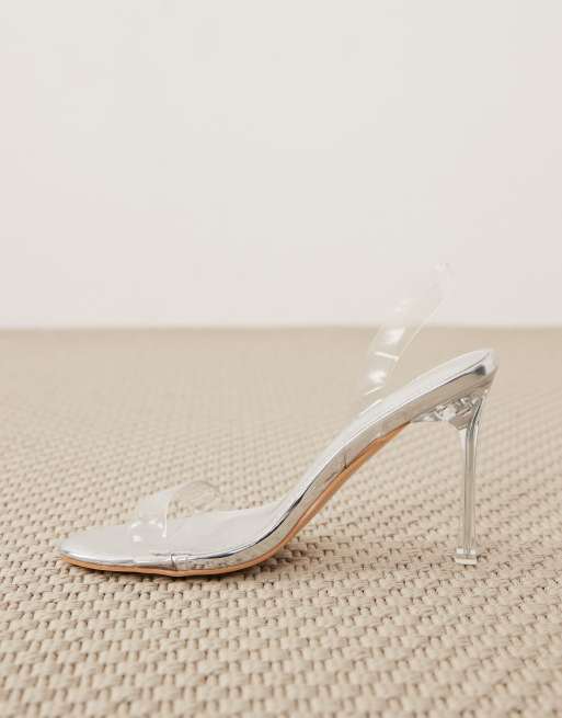 Public Desire - Minimalistische sandalen met hak in zilver, 2 van 4