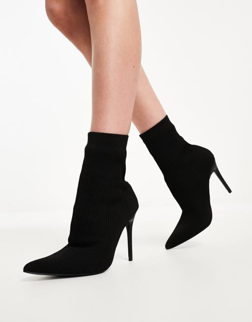 Public Desire Miraval heeled sock boots in black knit | ASOS