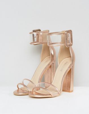 clear and rose gold heels