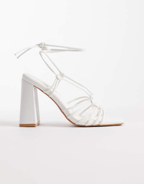 Public Desire Misty tie leg block heeled sandals in white - view 1