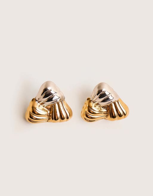 Public Desire Mixed metal triangular studs silver & gold in silver & gold